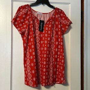 Brand new with tags short sleeve red and white print blouse